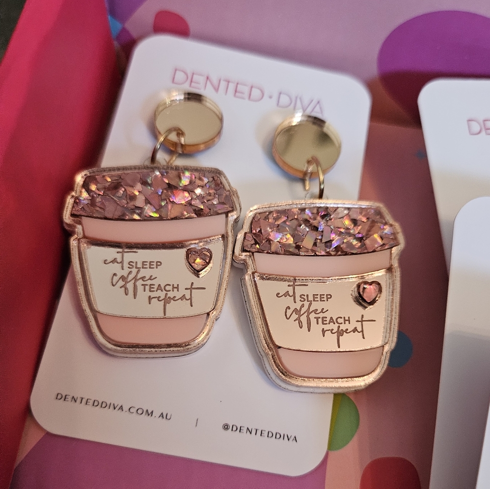 Rose Gold Coffee Teach Earrings
